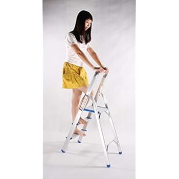 FixtureDisplays Folding 3-Step Aluminium Alloy Ladder with Hand Grip and Aluminium Steps, Silver Finish15601 15601
