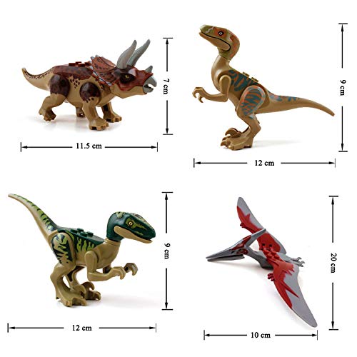 Dinosaur Building Blocks - Jurassic Dinosaur Figures - Dino Blocks with Movable Jaws,Including T Rex,Triceratops, Velociraptor - Dinosaur Toys - Mini Dinosaur - Dinosaur Figures - Educational Gift