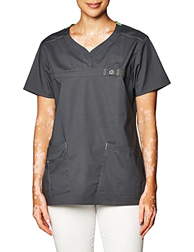WonderWink Women’s Wonderflex Patience Scrub Top, Charcoal, Small