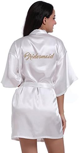 TheRobe Women's Pure Colour Bridesmaid Edition Kimono Robes With Gold Glitter For Wedding Party (White, XL)