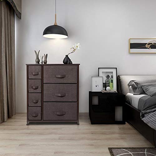 7-Drawers-Dresser-Furniture-Storage-Tower-Unit-for-Bedroom-Hallway-Closet-Office-Organization-Steel-Frame-Wood-Top-Easy-Pull-Fabric-Bins-BrownBrown
