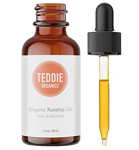 Teddie Organics Rosehip Seed Oil for Face, Hair and Skin 1oz, Pure Rose Hip Oil works as carrier and facial oil