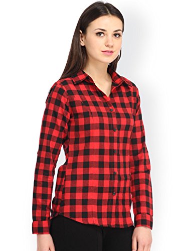 damen mode women red check shirt