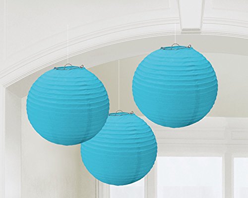 Amscan Party Perfect Round Paper Lanterns Decorations (3 Piece), Blue, 9 1/2"