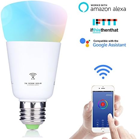 U2C WiFi Smart LED Light Bulb, Voice &amp; Smartphone App Controlled Multi-Color LED Lights, Works Great with Amazon Echo/Google Home, Dimmable Night Light, Lamp Base A19/E26-7 Watts