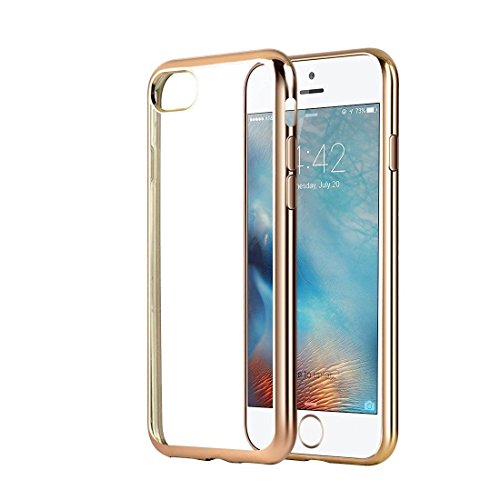 iPhone 7 Case - Gold - Stylish and Slim Fit - Crystal Clear Soft TPU Flexible Back Cover with Electroplating Frame - 4.7 inches