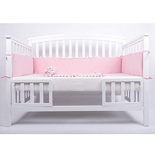 LOAOL Baby Crib Bumper Pads with Pom Pom Breathable Washable Padded Crib Liner Nursery Toddler Decor (Pink)