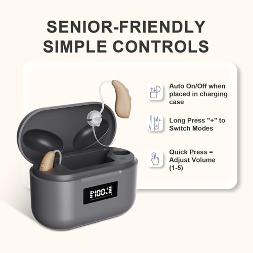 Hearing Aids for Seniors and Adults, JINGHAO BTE Rechargeable Hearing Aids with Intricon A6 Chip Digital Sound Processing & Noise Reduction, Auto On/Off, Volume Adjustable & Portable Charging Case – One Pair | Intricon A6 Chip