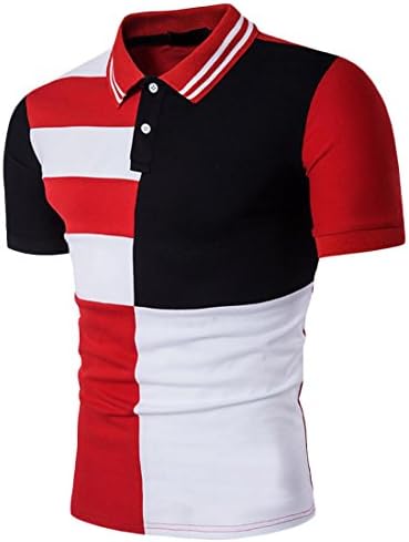 UUYUK Mens Casual Contrast Striped Short Sleeve Polo Shirt Red US M