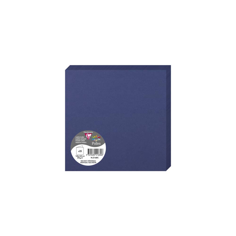 Clairefontaine 2168C Pack of 25 Double Cards Square Format 16x16cm 210g/m² Midnight Blue Event Correspondence Invitation Cards Pollen Range Premium Paper