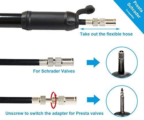 Kitbest Bike Pump, Mini Bicycle Pump : Fits Presta & Schrader Valves & Sports Ball. Portable High Pressure Frame-Mounted Bike Tire Air Pump for Mountain, Road, Hybrid & BMX Bikes