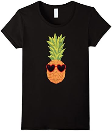 Womens Hawaiian Pineapple with Heart Love Sunglasses | Gift-T-Shirt Large Black