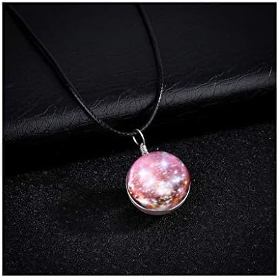 Cosmic Starry Luminous Gem Planet Necklace,Double Sided Glass Ball Time Galaxy Pendant Necklace for Women Men Jewelry