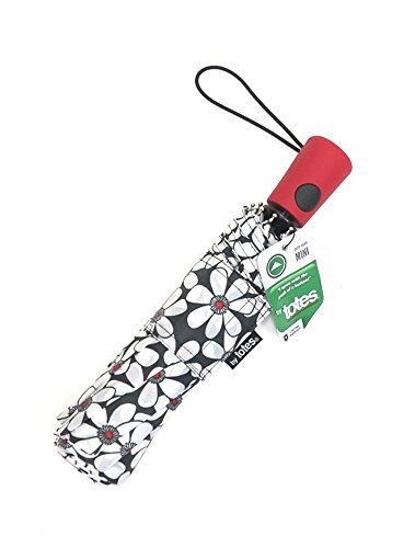 Totes mini auto umbrella, black and white flower