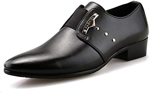 Ruiyue Oxford Shoes For Men, Formal Shoes Slip On Style PU Leather Elastic Cord Metaldecor Pointed Toe (Color : Black, Size : 8 UK)