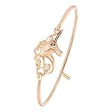 MANZHEN Easy Open Gold Silver and Rose Gold Seahorse Hook Bangle Cuff Jewelry (Rose Gold)