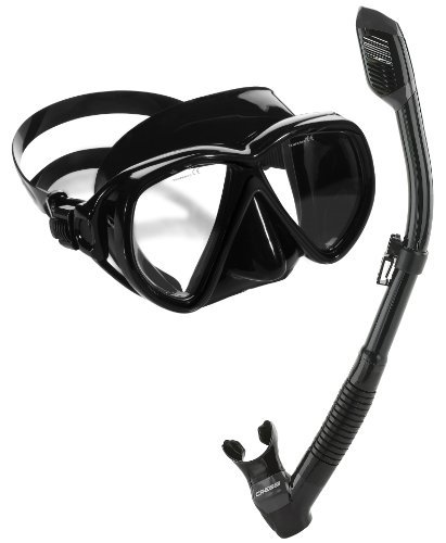 Cressi Asian Fit Okinawa Scuba Snorkeling Dive Mask Snorkel Combo (Black Black)