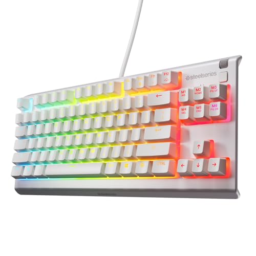 SteelSeries Apex 3 TKL - Gaming Keyboard - Tenkeyless Compact Form Factor - Silent Gaming Keyboard - 8-Zone RGB Illumination - IP32 Water & Dust Resistant - American QWERTY Layout, White