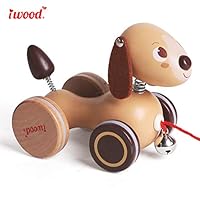 iwood Wooden Pull Along Walking Puppy for Toddlers Walk Along Toy Doggie