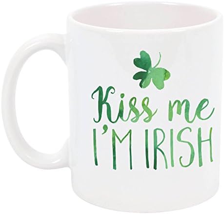 High Tide Mugs Kiss me I'm Irish Ceramic Mug, Shamrock, St Pattys Day, Gift Under 20, 11 oz., Green