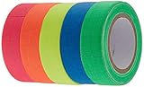 Glow X Fluorescent neon Gaffer Tape-5 Pack. Cloth matt Finish is Reactive Under UV Blacklight. for Glow Parties and Art Projects. Each roll is 18 feet by .5 inches