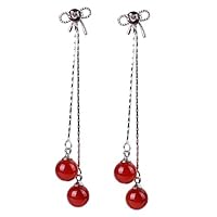 ZALING Micro-Inlaid Bow Zircon Earrings Long Temperament New Bow Tassel Earrings Red