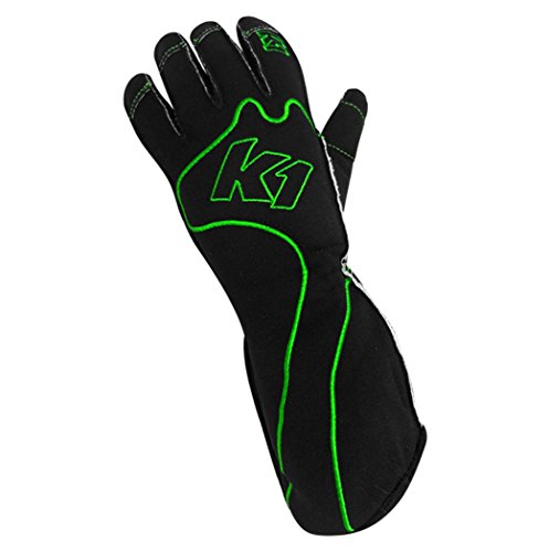 K1 Race Gear RS1 Reverse Stitch Kart Racing Gloves (Green/Black, Large)