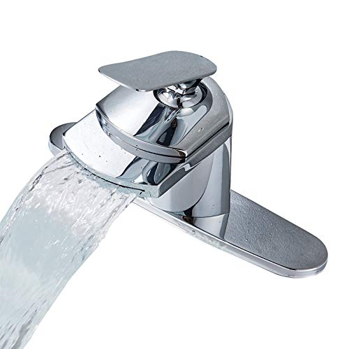 Senlesen Chrome Bathroom Single Handle Waterfall Spout Sink Vessel Faucet Lavatory Mixer Tap with 8-inch Cover Plate