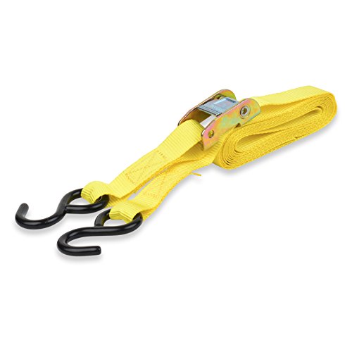 Mann Cambuckle Tie Down Straps with S-hooks 4-Pack Set 1"x10' 300lb Load Capacity 900lb Break Strength (Yellow)