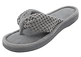 ULTRAIDEAS Women's Memory Foam Flip Flop Slippers with Cozy Terry Lining, Moisture-Wicking Open Toe Slip On, Ladies' House Shoes with Indoor Outdoor Anti-Skid Hard Rubber Sole (Gray,9-10)