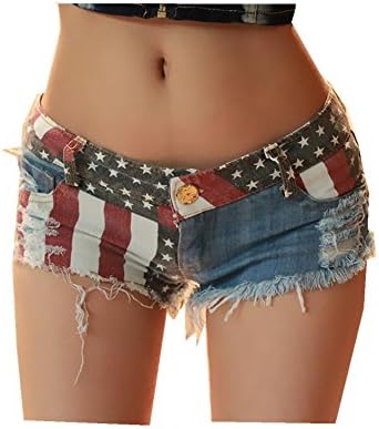 DEELI KAKA Women's Low-Rise American Flag Print Daisy Duke Ripped Denim Shorts