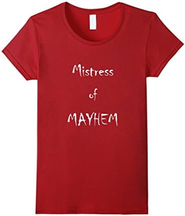 Womens Mistress of Mayhem Wicked Girl Gag Gift T-Shirt Tee Medium Cranberry