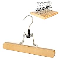 Clutter Mate - Set of 12 - Wood Pant Hangers with Locking Bar, Premium Natural Wooden Finish for Pants and Slacks