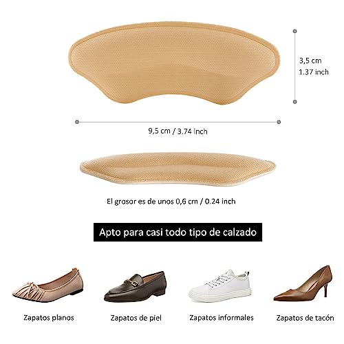 Almohadillas de Talón, Protectores de Talón, Adhesivas, Cómodas, Suaves, Zapatos, 4 Pares, Reutilizable