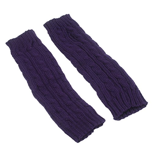 Flammi Women's Cable Knit Arm Warmer Fingerless Gloves Thumb Hole Gloves Mittens (Purple) - Thumbnail 3