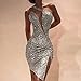 Women’s One Shoulder Bodycon Cocktail Dress – Ladies Shiny Sequin Deep V Neck Mini Dress – Split Party Dressesthumb 2