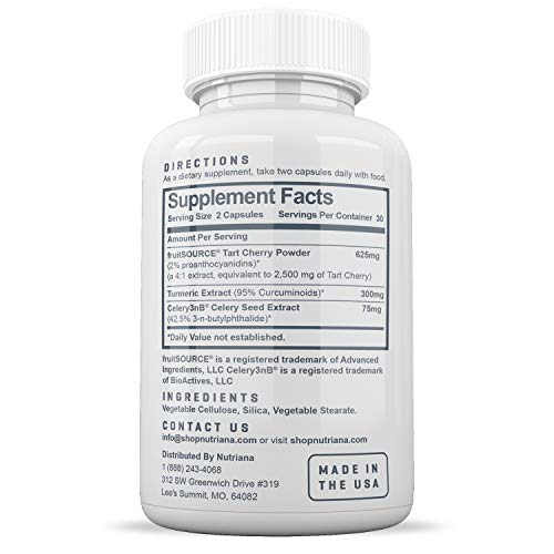 Uric Acid Cleanse Support Tart Cherry Capsules - Tart Cherry Juice Extract 2500 mg with Turmeric and Celery Seed Extract for Joint and Kidney Support - 60 Tart Cherry Concentrate Capsules