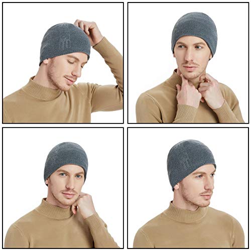 Bodvera Mens Winter Beanie Knit Hats Slouchy Wool Warm Plain Skull Cuff Toboggan Knitting Watch Cap,Grey - Thumbnail 3