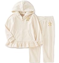 Juicy Couture Little Girls' 2 Piece Velour Hooded Jacket and Pant Set, Vanilla, 4