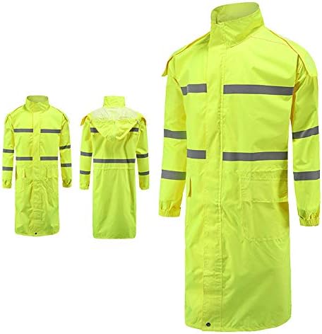 Reflective and Efficient Waterproof Raincoat, Traffic Warning, 300D Oxford, Yellow High Visibility Traffic Raincoat With Reflective Strip, Rain Cap, Suitable for Motorcycle