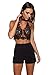 JeVenis Women's Halter Neck Tank Crop Top Sleeveless Lace Vest Embroidered Bustier Top (US M (Asia L), Black)