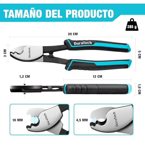 DURATECH 200 mm Cable Cutter Shearing Pliers for Electricians with Stripping Function, Professional Scissors for Cutting Copper, Aluminium and Electric Cables