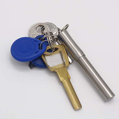 HRX Package Waterproof Stainless Steel Toothpick Holder Keychain with 2 Titanium Toothpicks, Portable Pill Fob Box for Purse Pocket, EDC Tool Kit with Titanium D-ring Locking Carabiner