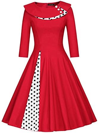 Women's 50s Vintage Polka Dot O-Neck Rockabilly Cocktail Party Dress