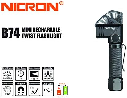 NICRON B74 Magnetic Rechargeable Twist Head Torch Flashlight – Precision Engineered LED Lenses Reflector, Aircraft Grade Aluminium Alloy Body, Pocket Size
