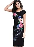 Vfemage Womens Elegant Floral Peacock Printed Cocktail Party Bodycon Dress