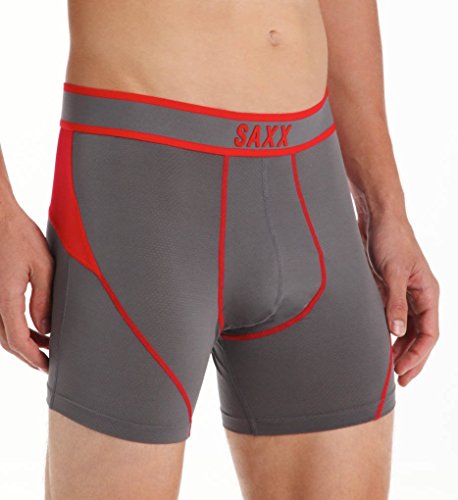 Saxx Mens Kinetic Performance Boxers Underwear Small Rock/Red
