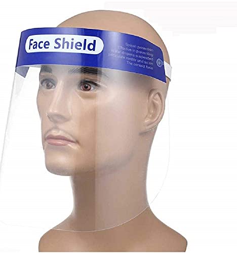 Shorya 350 Micron Disposable Face Shield with Adjustable Elastic Strap Anti-Splash Single Use Protective Facial Cover Transparent Full Face Visor with Eye & Head Protection (10PC)