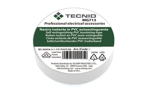 TECNID PVC Insulation Tape 0.12mm Thickness 25mm x 25m VDE Certified White