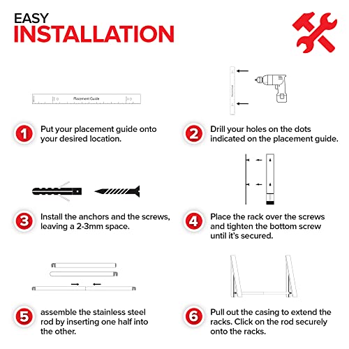 Double Foldable Clothing Rack w/Extension Rod, WallMounted Retractable